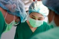 Asian professional surgeon team Operate on a patient lying on a bed in an operating room in a hospital. Royalty Free Stock Photo