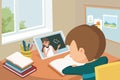 Asian pupil taking online class at home