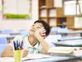 Asian pupil thinking in classroom Royalty Free Stock Photo