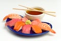 Asian Raw Fish Sushi Dinner w/ Shrimp Tuna Salmon Royalty Free Stock Photo