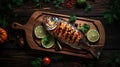 Asian recipe - Homemade grilled fish - healthy seafood concept, generative ai