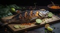 Asian recipe - Homemade grilled fish - healthy seafood concept, generative ai