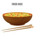 Fried rice bowl and chopsticks side view vector illustration Royalty Free Stock Photo