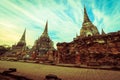 Asian religious architecture. Ancient Buddhist pagoda ruins at Wat Phra Sri Sanphet Temple in Ayutthaya, Thailand