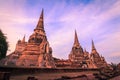 Asian religious architecture. Ancient Buddhist pagoda ruins at Wat Phra Sri Sanphet Temple in Ayutthaya, Thailand