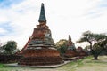 Asian religious architecture. Ancient Buddhist pagoda ruins at Wat Phra Sri Sanphet Temple in Ayutthaya, Thailand Royalty Free Stock Photo