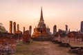 Asian religious architecture, Ancient pagoda at Wat Phra Sri Sanphet Temple under twilight sky, Ayutthaya Province, Thailand Royalty Free Stock Photo