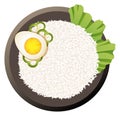 Asian rice bowl with egg and vegetables. Dish top view Royalty Free Stock Photo