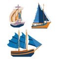 Asian Sailing Ships Colorful Vector Icons Separated On White Background