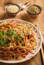 Asian salad with rice noodles and vegetables, korean style cuisine. Royalty Free Stock Photo