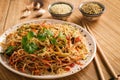 Asian salad with rice noodles and vegetables, korean style cuisine. Royalty Free Stock Photo