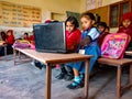 Asian school female students learning about computer system at private school classroom in india January 2020