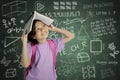 Asian schoolgirl puts an open book on her head Royalty Free Stock Photo