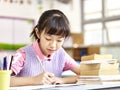 Asian schoolgirl studying in classroom
