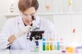 Asian Scientist Doctor working in medical healthcare lab for science medicine research looking at microscope Royalty Free Stock Photo