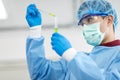 Asian scientists wear protective clothing while doing medical research Royalty Free Stock Photo