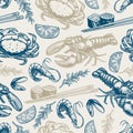 Asian seafood seamless pattern colorful