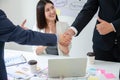 Asian secretary very happy that her supervisor able to enter business agreement with partner company. Royalty Free Stock Photo