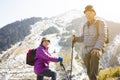 Senior couple hiking on the mountain