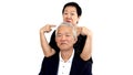 Asian senior couple playing teasing. Woman and man Long relation