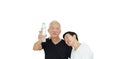 Asian senior couple promote drinking more water stay hydrate for healthy lifestyle Royalty Free Stock Photo