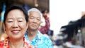 Asian senior couple travel to thailand cruising on the boat in f Royalty Free Stock Photo
