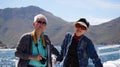 Asian senior elderly couple on tourist ferry boat to seals island trip attracion Fun wildlife watching aticity in South Africa Royalty Free Stock Photo