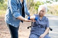 Asian senior or elderly old lady woman exercise with dumbbell in park Royalty Free Stock Photo