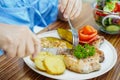 Asian senior or elderly old lady woman patient eating breakfast Royalty Free Stock Photo