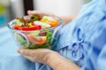 Asian senior or elderly old lady woman patient eating breakfast Royalty Free Stock Photo