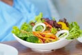 Asian senior or elderly old lady woman patient eating salad vegetable breakfast Royalty Free Stock Photo