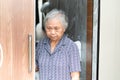 Asian senior elderly old lady woman patient open toilet bathroom by hand in nursing hospital Royalty Free Stock Photo