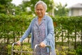 Asian senior or elderly old lady woman patient walk with walker in park : healthy strong medical. Royalty Free Stock Photo