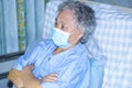 Asian senior or elderly old lady woman patient wearing a face mask to protect coronavirus Royalty Free Stock Photo