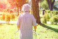 Asian senior or elderly old lady woman use walker with strong health in park. Royalty Free Stock Photo