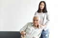 Asian senior father and adult daughter, Taking care of old parents, Happy family relationship. Royalty Free Stock Photo