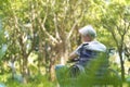 Asian senior man sitting in wheelchair Royalty Free Stock Photo