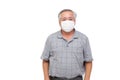 Asian senior man wearing a protective face mask for covid-19 infectious disease isolated on white background. Royalty Free Stock Photo