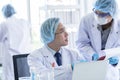 Asian senior scientist male researching and learning in a laboratory Royalty Free Stock Photo