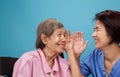 Asian seniors woman hearing loss ,Hard of hearing