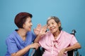 seniors woman hearing loss , Hard of hearing