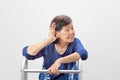 Asian seniors woman hearing loss ,Hard of hearing