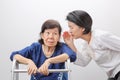 Asian seniors woman hearing loss ,Hard of hearing