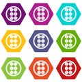 Asian shashlik icon set color hexahedron
