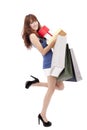 Asian shopping girl with gift Royalty Free Stock Photo