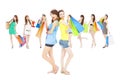 Asian shopping women group holding color bags. Royalty Free Stock Photo