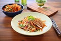 asian slaw with grilled chicken strips, side dish setting Royalty Free Stock Photo