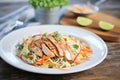 asian slaw with grilled chicken strips, side dish setting Royalty Free Stock Photo