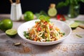 asian slaw with spicy dressing, chili flakes decor