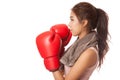 Asian slim girl with red boxing glove Royalty Free Stock Photo
